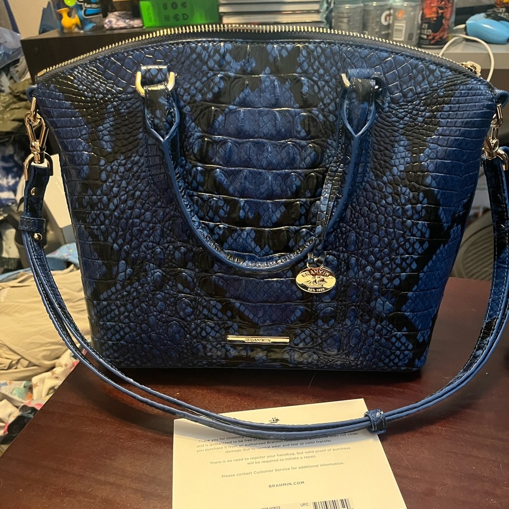 Brahmin Blue and Black Snakeskin  Satchel
